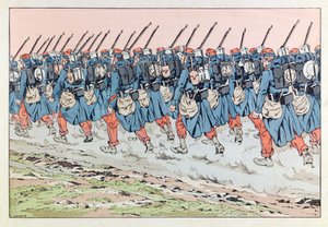 Illustration from the book "Les epees de France": Les poilus de 14 en route pour le front