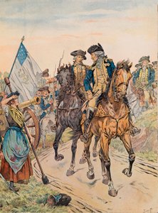 George Washington passed Molly Pitcher during the Battle of Monmouth on 28 June 1778 during the War of Independence by pseudonym for Onfray de Breville Jacques Job