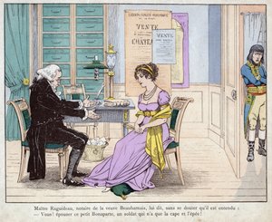 Josephine and the notary - lithograph by Job (Jacques Onfroy de Breville) by pseudonym for Onfray de Breville Jacques Job