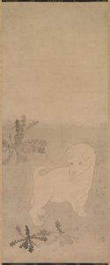 Puppy with Dandelions by studio of Tawaraya Sōtatsu