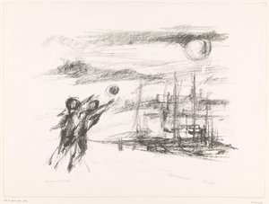 People at a Quay with Ships by unknown (signed by artist)