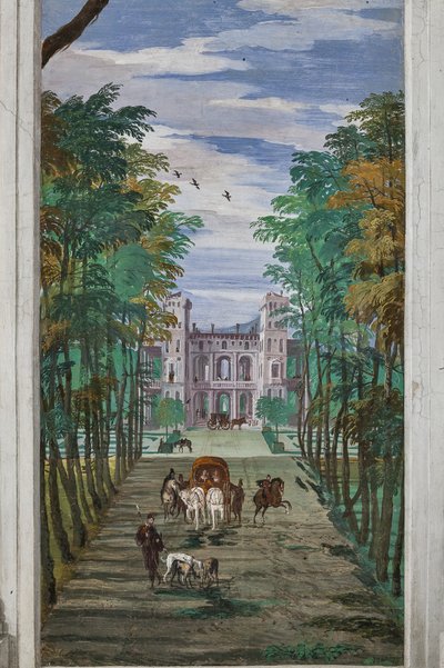 Perspective with Countryside View and Carriages, Northern Wall, Bacchus Room by Veronese