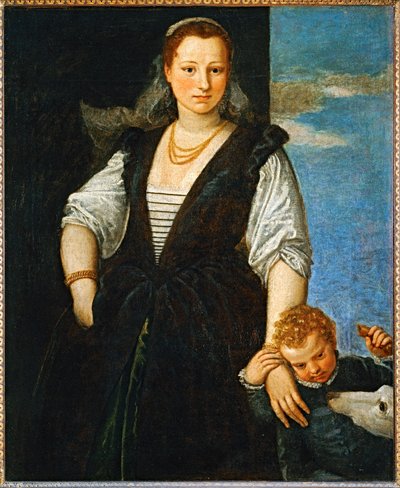 Portrait of a woman with a child and a dog by (1528-88) Veronese