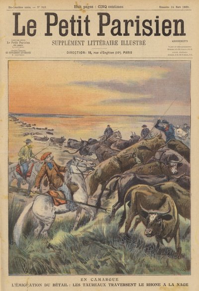 Migration of Livestock in the Camargue: A Herd of Bulls Swimming Across the River Rhone by (after) Carrey