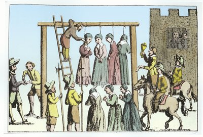 An Execution of Witches in England (engraving) by (after) English School