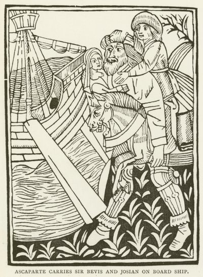 Ascaparte carries Sir Bevis and Josian on board ship by (after) English School