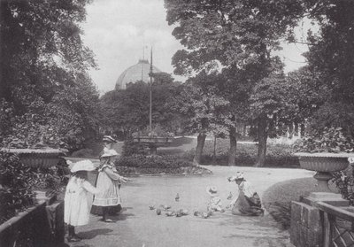 Feeding Pigeons, Buxton by (after) English photographer