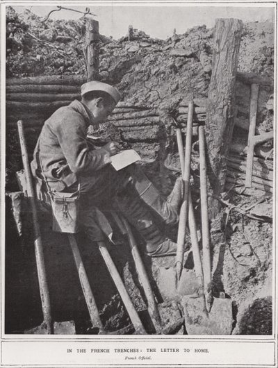 In the French Trenches, the Letter to Home by (after) English photographer