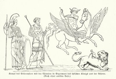 Bellerophon fighting the Chimera (engraving) by (after) German School