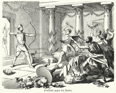 Odysseus slaying the suitors of Penelope by (after) German School