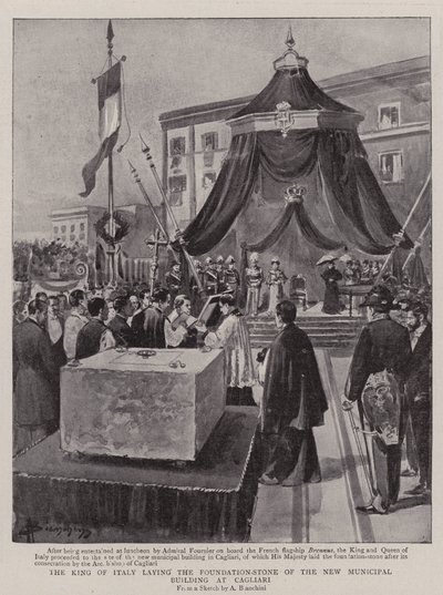 The King of Italy laying the Foundation-Stone of the New Municipal Building at Cagliari by (after) Italian School