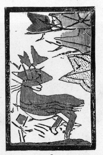 Japanese playing card with picture of a deer resting under an oak tree by (after) Japanese School