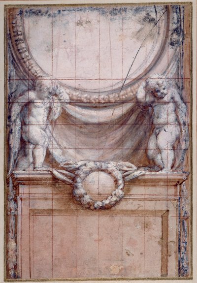Two putti supporting a blank medallion by (c.1489 1534) Correggio