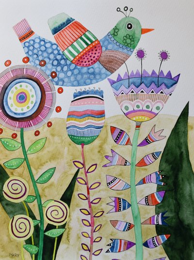 Crazy Bird by Marys Watercolors