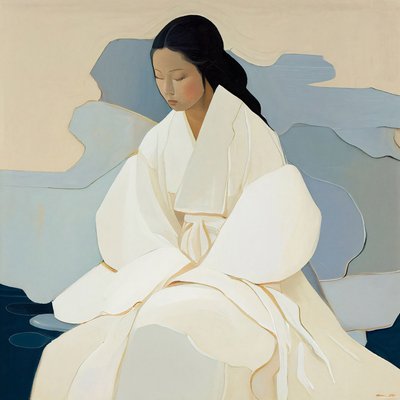 A Korean Painting, Woman Wearing a Traditional Hanbok by F. Abderrahim