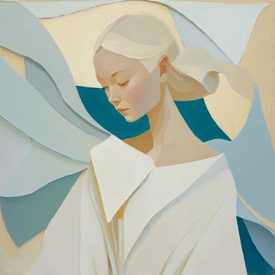 Abstract Asian Girl with White Blonde Hair by F. Abderrahim