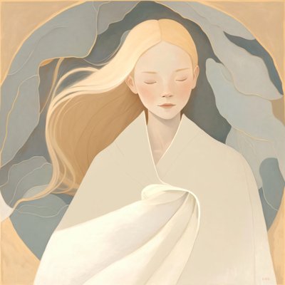 Abstract Painting of a White Blonde Woman in White by F. Abderrahim