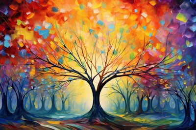 Colorful Tree Acrylic Painting by F. Abderrahim
