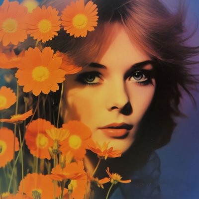 Vintage Woman Portrait & Flowers: A Retro Floral Vision by F. Abderrahim