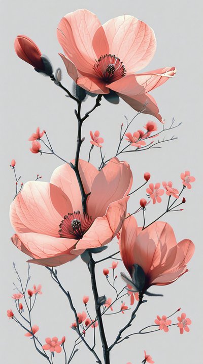 Pink and Grey Line Sketch, Floral Minimal by F. Abderrahim