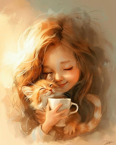 Little Girl, Her Cat, and the Love for Good Coffee by F. Abderrahim