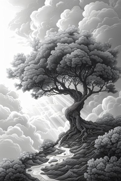 Majestic Rock Formation, Natural Portal, Dramatic Storm & Tree by F. Abderrahim
