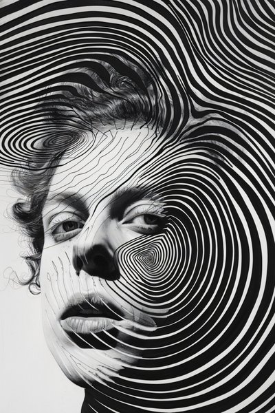 Man in Paranoia Vortex, Minimalist Drawing Sketch by F. Abderrahim