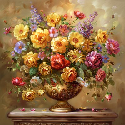 Mid-Century Painted Style Vase with Rich Golden Accents by F. Abderrahim