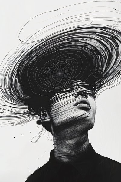 Minimalist Drawing Sketch, Man in Depression Vortex by F. Abderrahim