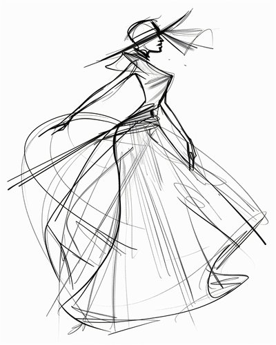 Minimalist Single-Line Sketch of AAPI Fashion Design by F. Abderrahim