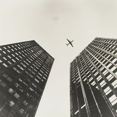 Plane Flying Across Two Towers by F. Abderrahim