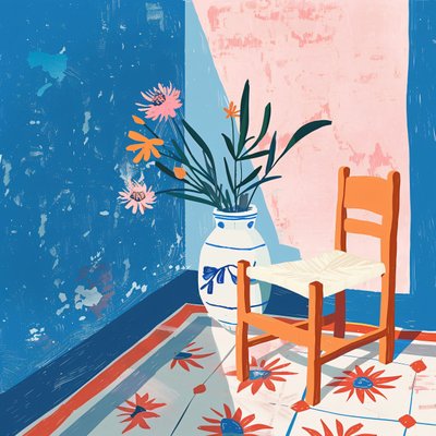 Plants & Mexican Chair with a Ceramic Vase by F. Abderrahim