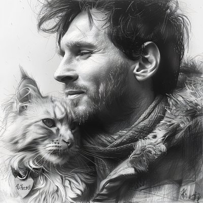 Cat with Messi Footballer by F. Abderrahim