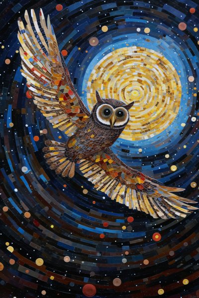 The Owl Flying Through the Starry Night Sky by F. Abderrahim