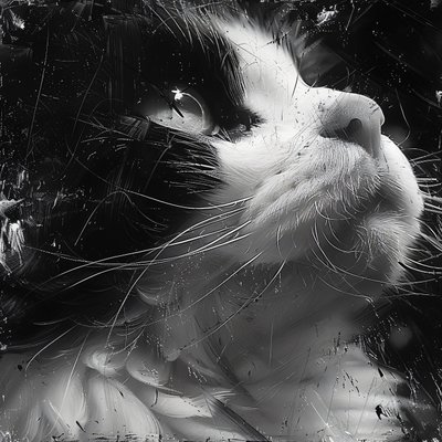 Zoomed-Out Black & White Minimalist Sketch of a Cat