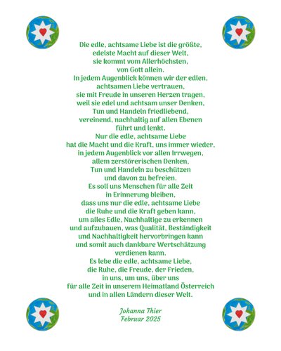 Noble, Mindful Love Brings Us Peace, Joy, and Tranquility in Our Homeland Austria and in All Countries of the World by Johanna Thier