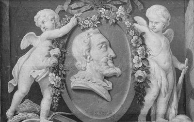 Bust of Henri IV in Oval Medallion with Blue Ground Supported by Two Cupids by 18th century . French Painter