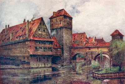 The Henkersteg, with the Wasserturm, Nuremberg, Germany, c. 1905 by AG Bell