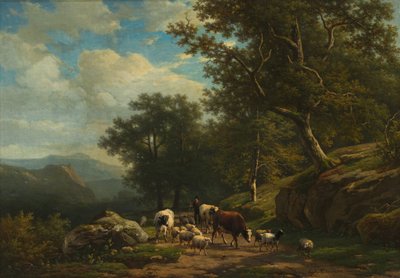 Landscape with a Peasant and His Flock, c.1850-59 by A.J. Daiwaille