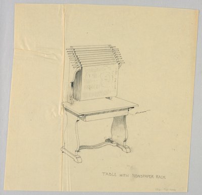 Design for Table with Flush-Back Newspaper Rack by A.N. Davenport Co.