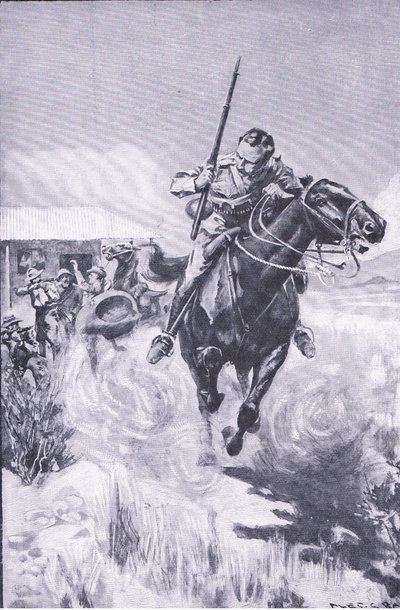 Escape of a scout, from After Pretoria: The Guerilla War published by Harmsworth Bros Limited by A. C. Ball