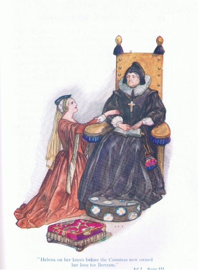 Helena on her knees before the countess now owned her love for Bertram (All