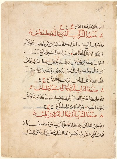 Text Page from a Materia Medica of Dioscorides by Abdallah ibn al Fadl
