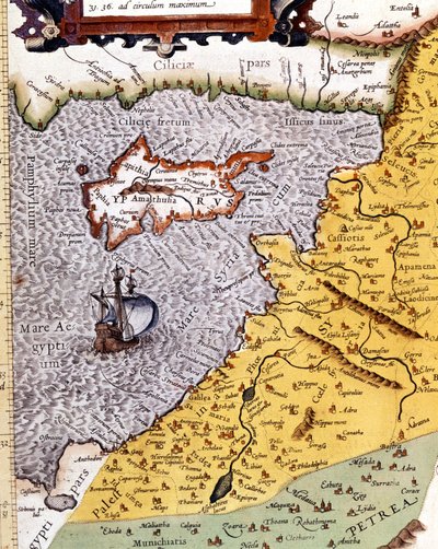 Historical Geographical Map of Palestine According to the Atlas of Abraham Ortelius, Amsterdam by Abraham (after) Ortelius