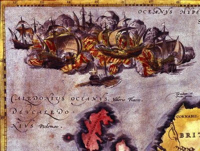 The end of the Invincible Armada off Scotland. According to the Atlas of Abraham Ortelius, Antwerp by Abraham (after) Ortelius