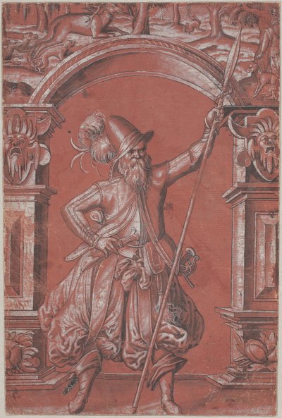 A Swiss Guard before an Ornamental Arch (recto) by Abraham Bickhart