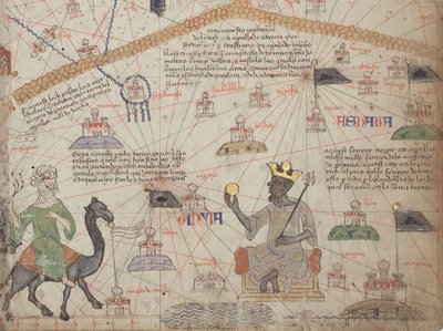 Detail from the Catalan Atlas, Sheet 6, Showing the Western Sahara and Mansa Musa by Abraham Cresques