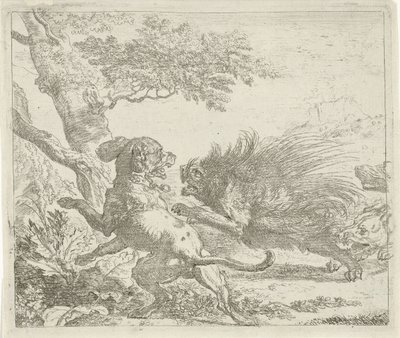 Porcupine Attacked by Dogs (Various Animals) by Abraham Danielsz. Hondius