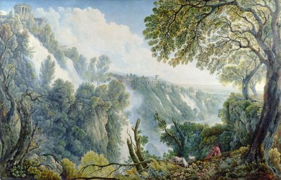 The Falls of Tivoli with a Man Seated below the Temple of the Sibyl by Abraham Louis Rudolph Ducros