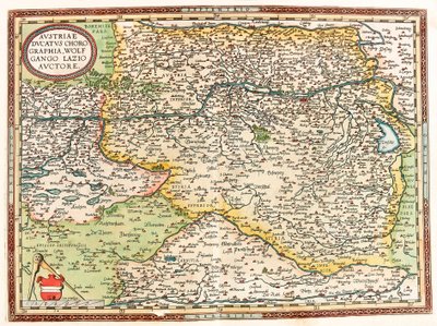 Geography Map of the Territory of Austria with the Danube River and the City of Vienna from Theatrum Orbis Terrarum by Abraham Ortelius by Abraham Ortelius